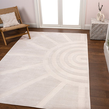 Nordic MidCentury Scandinavian Abstract Sun Two-Tone High-Low Area Rug